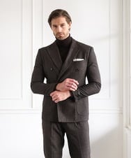 MNDAI53550 MICHEL KLEIN HOMME(ミッシェルクラン オム) 【セットアップ】ストライプ柄ウールコットンダブルジャケット ブラウン