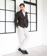 MNDAI53550 MICHEL KLEIN HOMME(ミッシェルクラン オム) 【セットアップ】ストライプ柄ウールコットンダブルジャケット ブラウン
