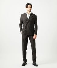 MNDAI53550 MICHEL KLEIN HOMME(ミッシェルクラン オム) 【セットアップ】ストライプ柄ウールコットンダブルジャケット ブラウン