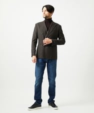 MNDAI53550 MICHEL KLEIN HOMME(ミッシェルクラン オム) 【セットアップ】ストライプ柄ウールコットンダブルジャケット ブラウン