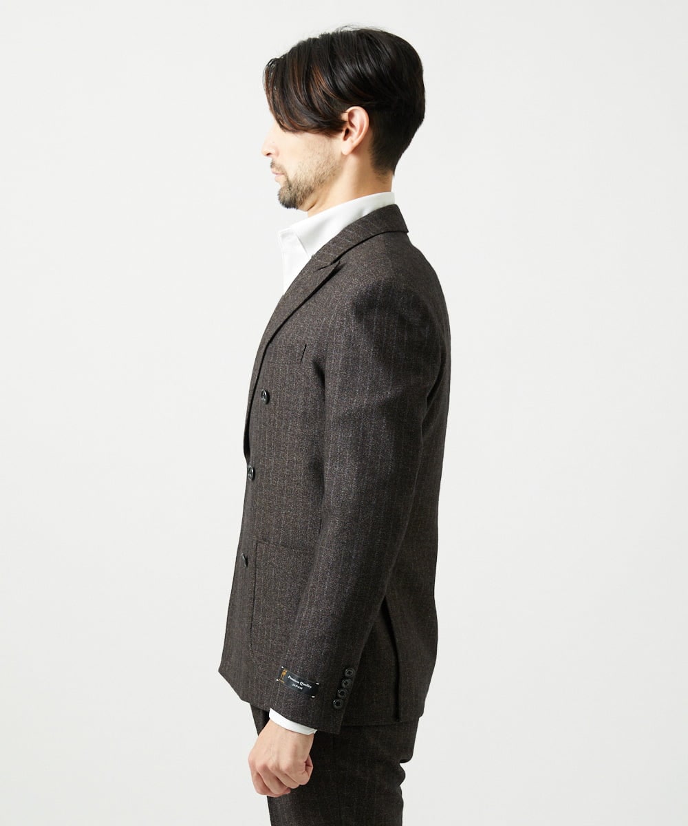 MNDAI53550 MICHEL KLEIN HOMME(ミッシェルクラン オム) 【セットアップ】ストライプ柄ウールコットンダブルジャケット ブラウン