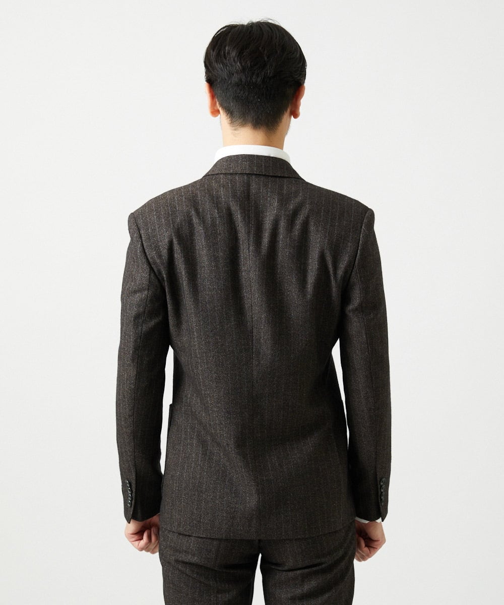 MNDAI53550 MICHEL KLEIN HOMME(ミッシェルクラン オム) 【セットアップ】ストライプ柄ウールコットンダブルジャケット ブラウン