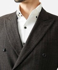 MNDAI53550 MICHEL KLEIN HOMME(ミッシェルクラン オム) 【セットアップ】ストライプ柄ウールコットンダブルジャケット ブラウン