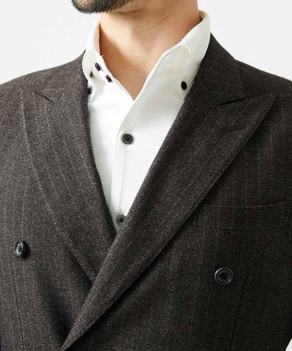 MNDAI53550 MICHEL KLEIN HOMME(ミッシェルクラン オム) 【セットアップ】ストライプ柄ウールコットンダブルジャケット ブラウン