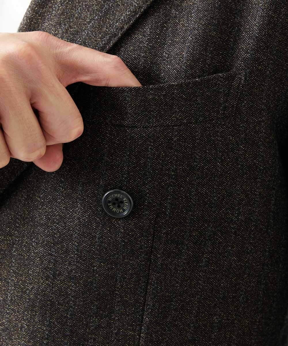 MNDAI53550 MICHEL KLEIN HOMME(ミッシェルクラン オム) 【セットアップ】ストライプ柄ウールコットンダブルジャケット ブラウン