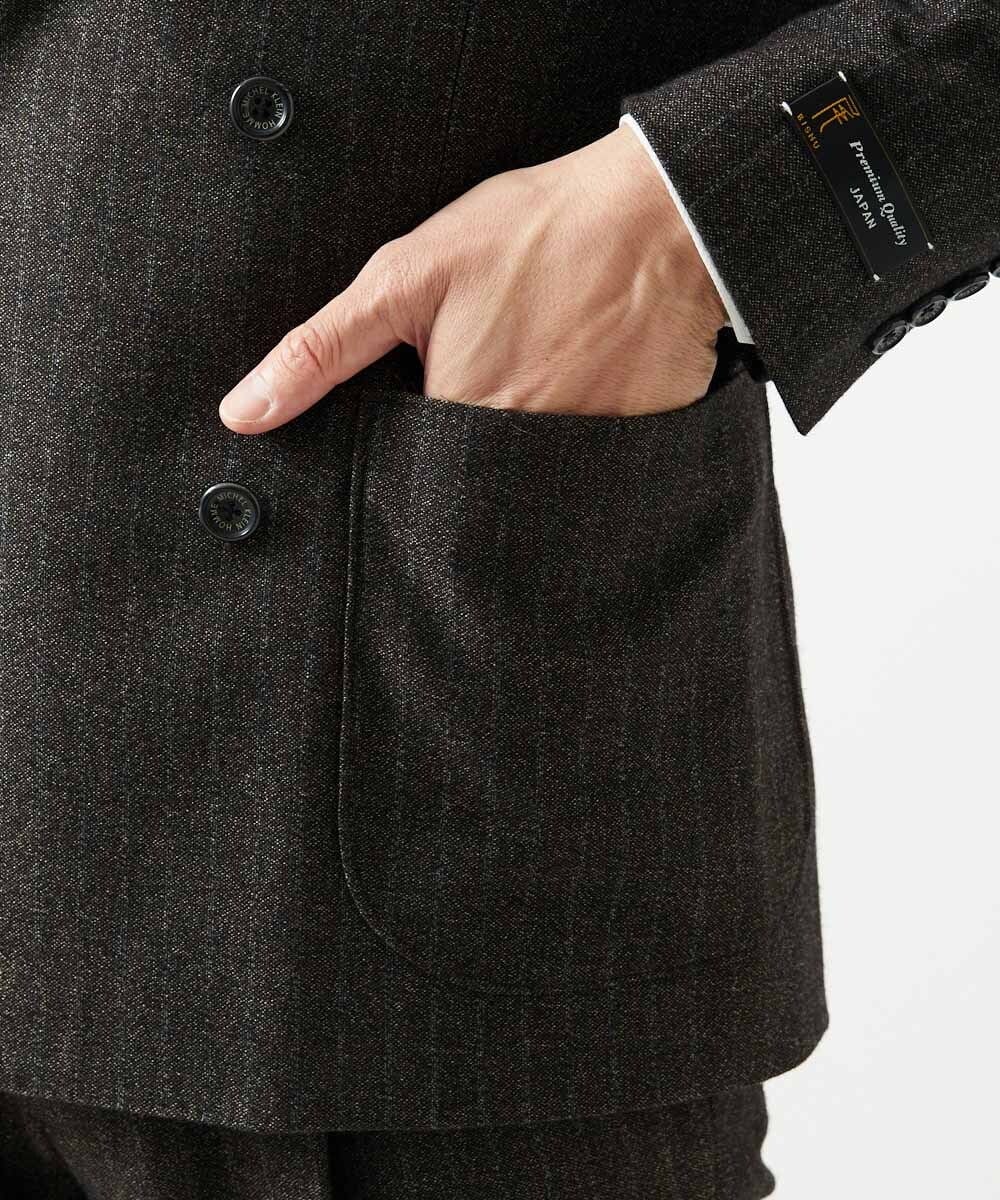 MNDAI53550 MICHEL KLEIN HOMME(ミッシェルクラン オム) 【セットアップ】ストライプ柄ウールコットンダブルジャケット ブラウン