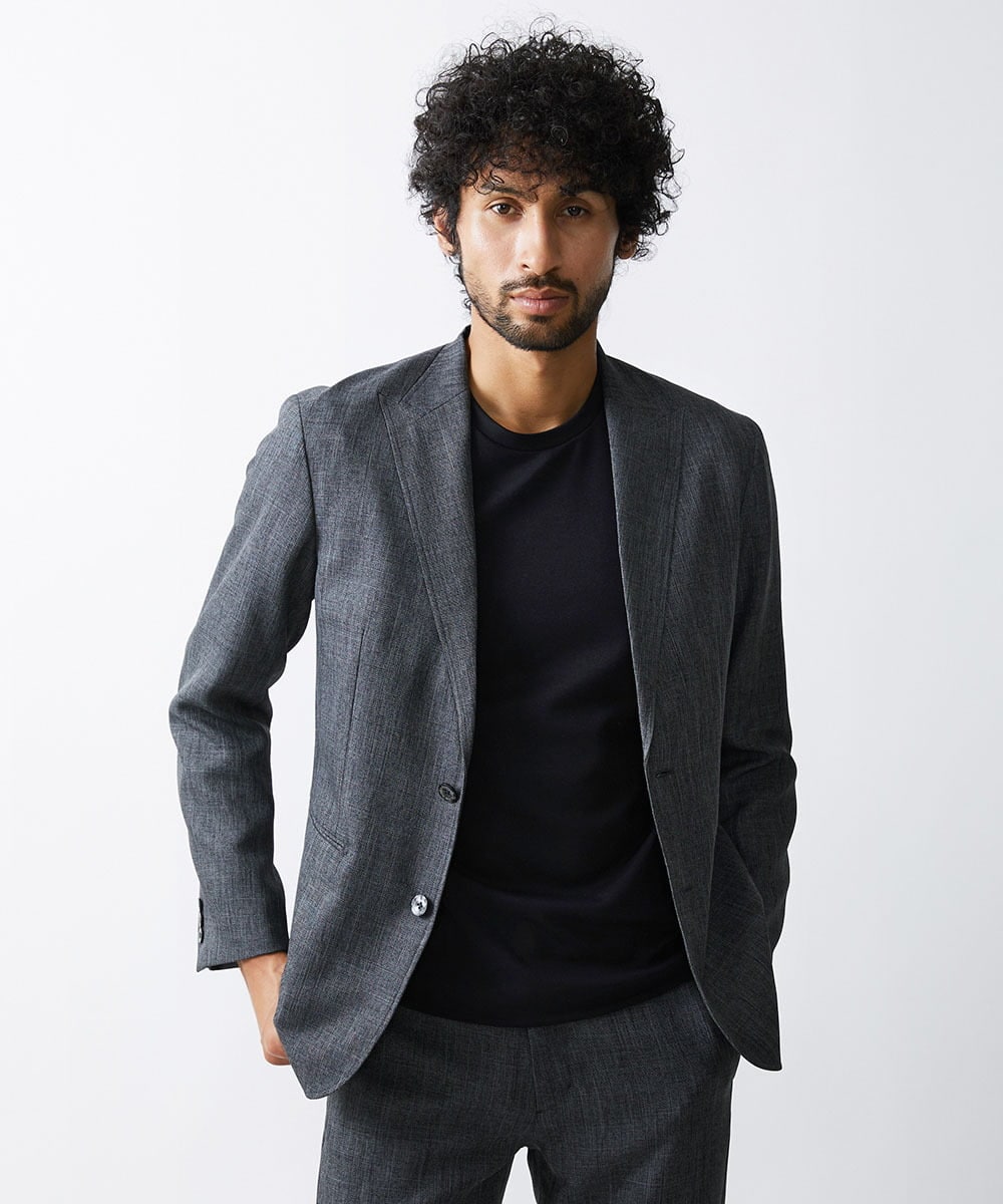 MNDAV37410 MICHEL KLEIN HOMME(ミッシェルクラン オム) ツイード調ノーカラージャケット ダークグレー(93)