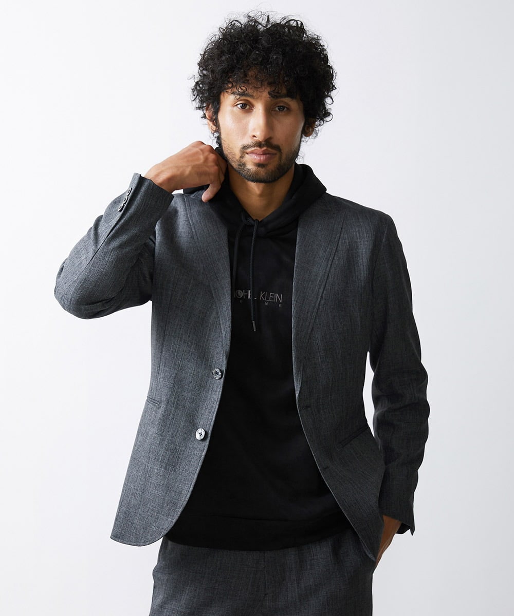 MNDAV37410 MICHEL KLEIN HOMME(ミッシェルクラン オム) ツイード調ノーカラージャケット ダークグレー(93)