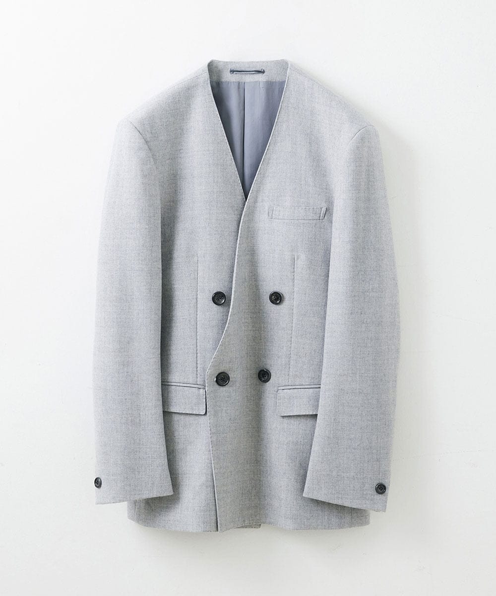 MNDAV82450 MICHEL KLEIN HOMME(ミッシェルクラン オム) ノーカラーダブルジャケット ライトグレー(91)