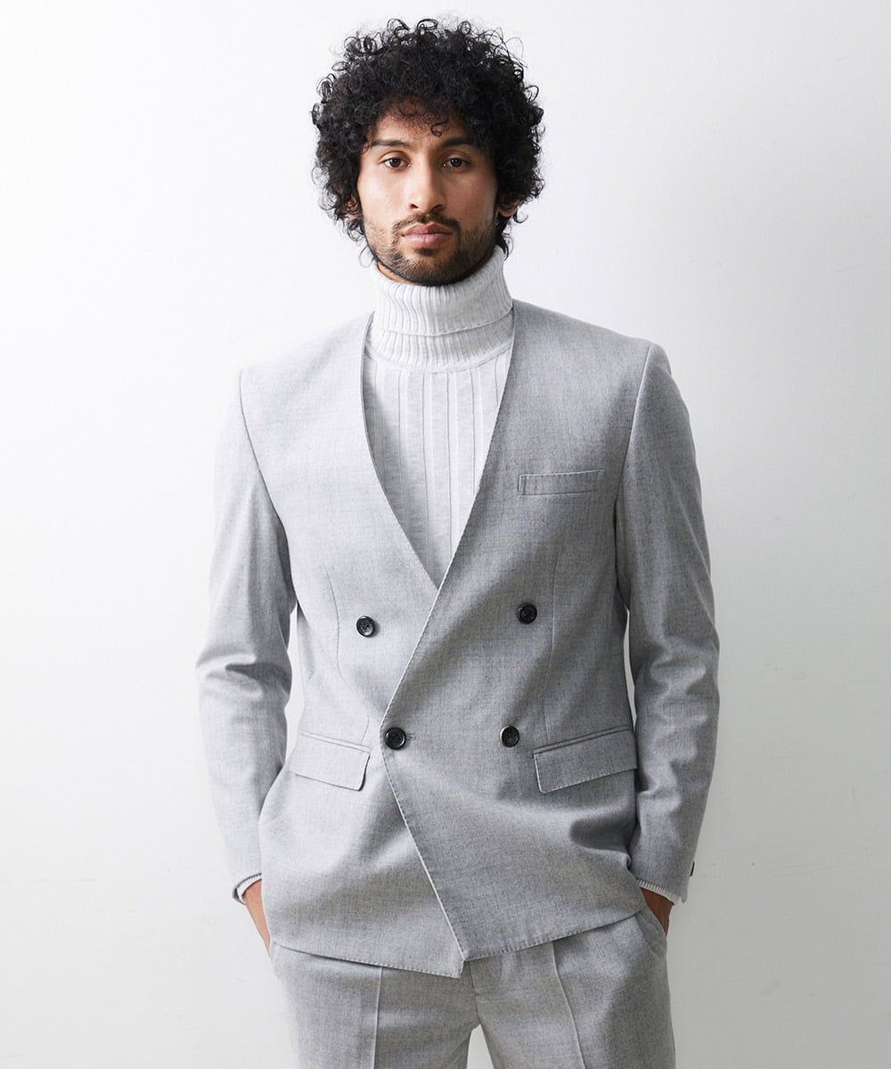 MNDAV82450 MICHEL KLEIN HOMME(ミッシェルクラン オム) ノーカラーダブルジャケット ライトグレー(91)