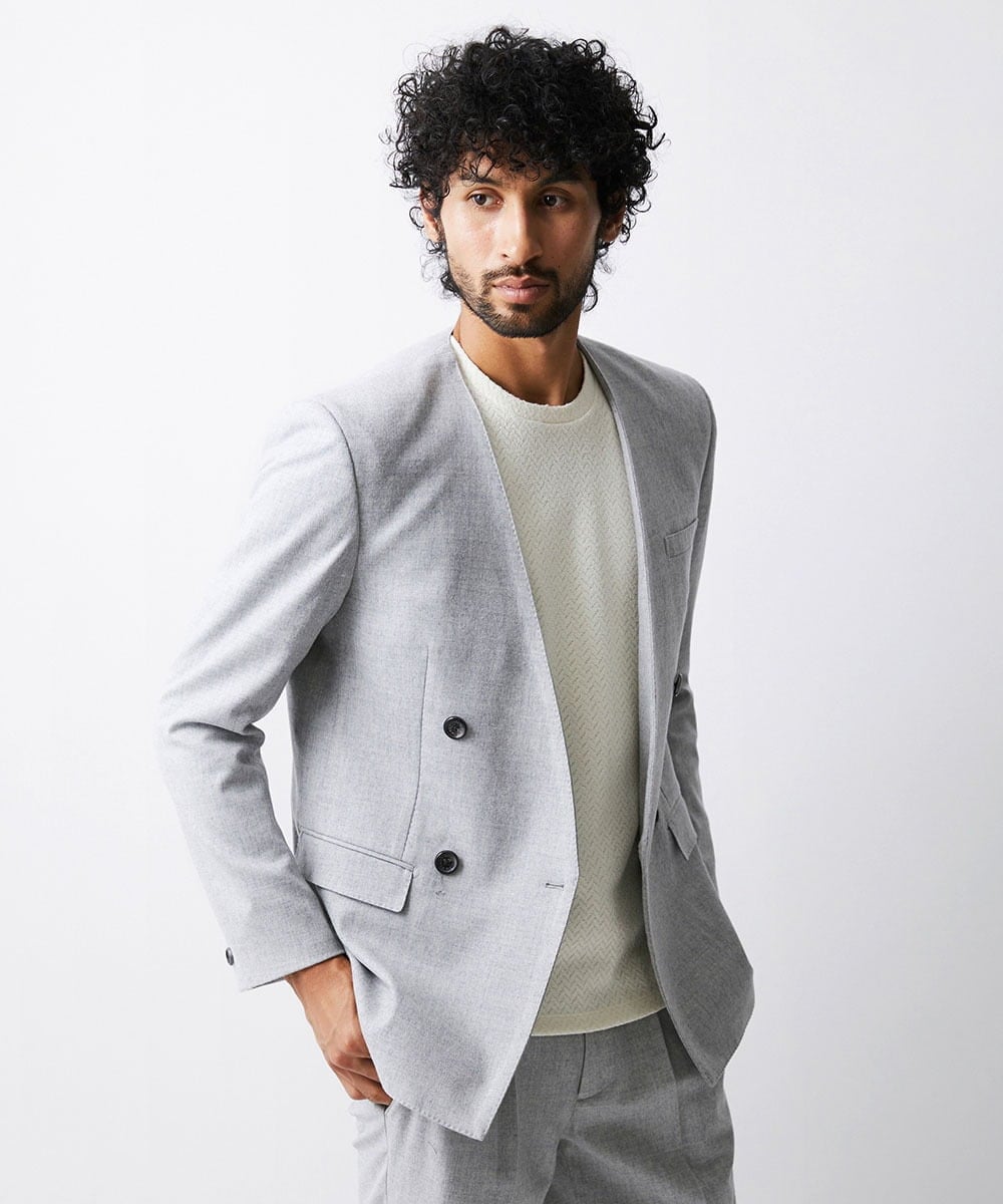 MNDAV82450 MICHEL KLEIN HOMME(ミッシェルクラン オム) ノーカラーダブルジャケット ライトグレー(91)