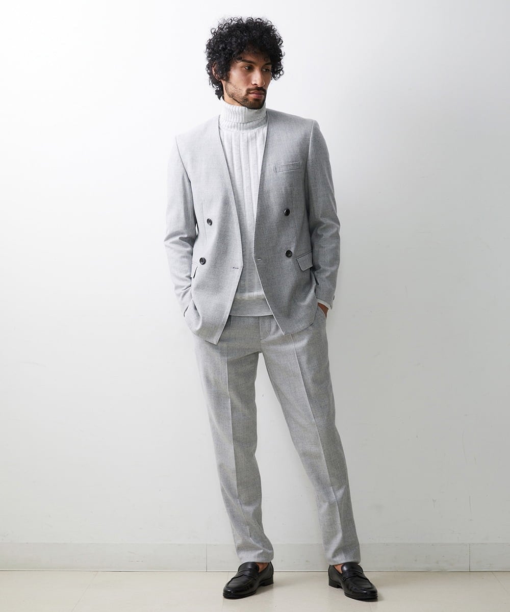 MNDAV82450 MICHEL KLEIN HOMME(ミッシェルクラン オム) ノーカラーダブルジャケット ライトグレー(91)