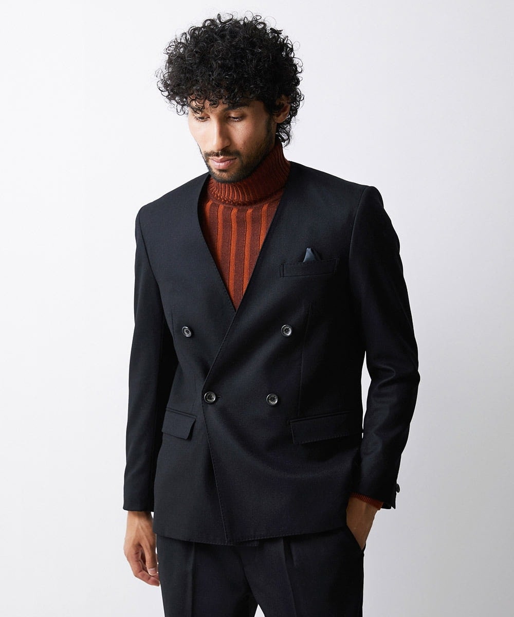 MNDAV82450 MICHEL KLEIN HOMME(ミッシェルクラン オム) ノーカラーダブルジャケット ブラック(94)