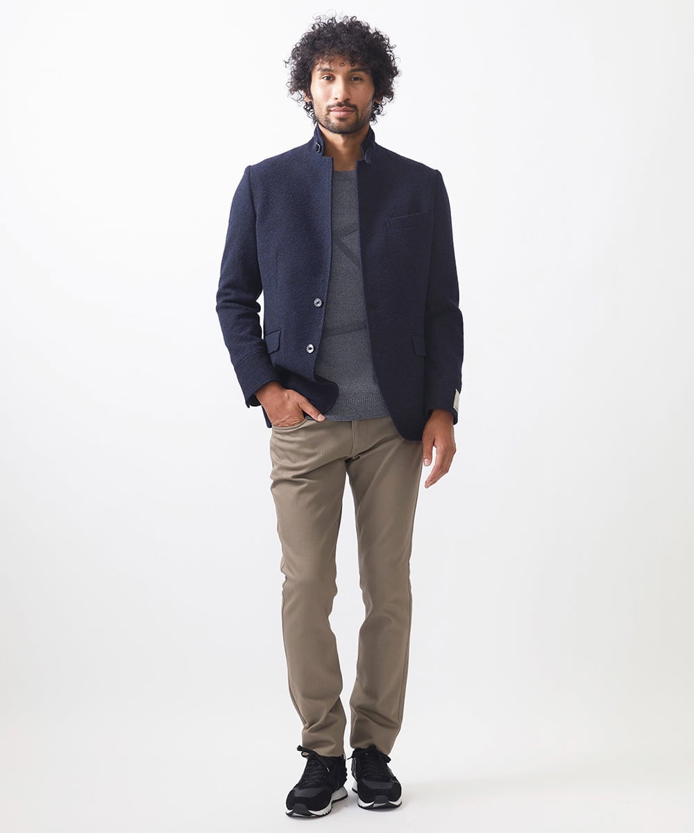 MNDCA73590 MICHEL KLEIN HOMME(ミッシェルクラン オム) へリンボン柄コンバーチブルウールジャケット ネイビー
