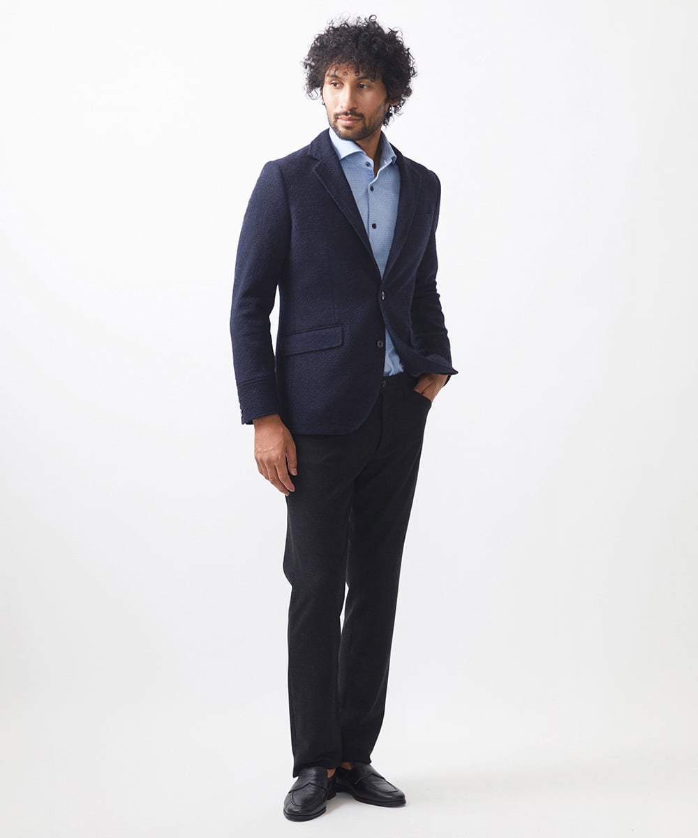 MNDCA73590 MICHEL KLEIN HOMME(ミッシェルクラン オム) へリンボン柄コンバーチブルウールジャケット ネイビー