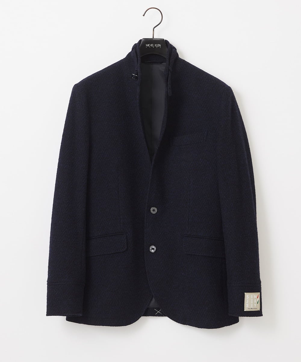 MNDCA73590 MICHEL KLEIN HOMME(ミッシェルクラン オム) へリンボン柄コンバーチブルウールジャケット ネイビー