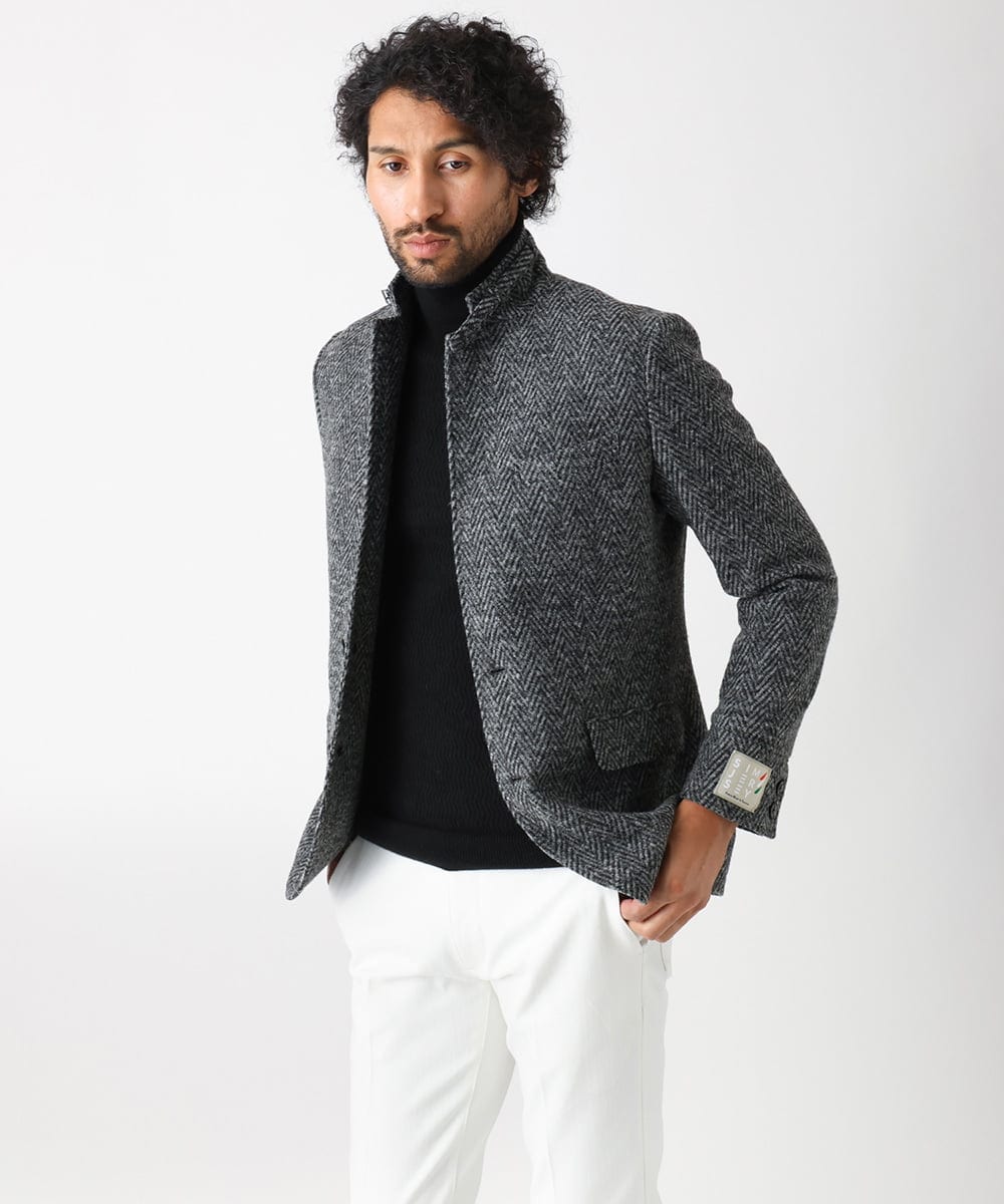 MNDCA73590 MICHEL KLEIN HOMME(ミッシェルクラン オム) へリンボン柄コンバーチブルウールジャケット ダークグレー