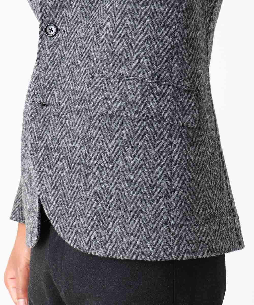 MNDCA73590 MICHEL KLEIN HOMME(ミッシェルクラン オム) へリンボン柄コンバーチブルウールジャケット ダークグレー