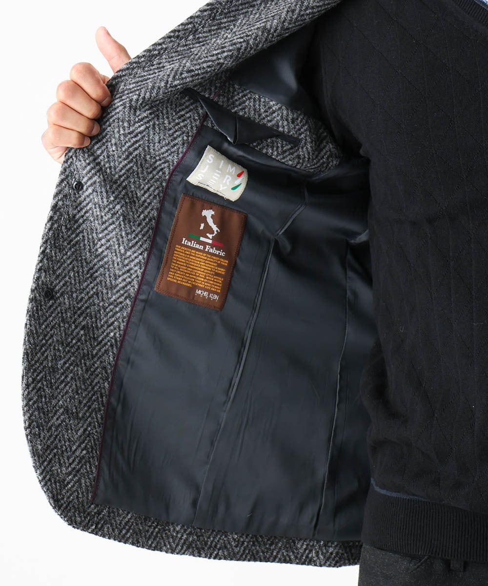 MNDCA73590 MICHEL KLEIN HOMME(ミッシェルクラン オム) へリンボン柄コンバーチブルウールジャケット ダークグレー