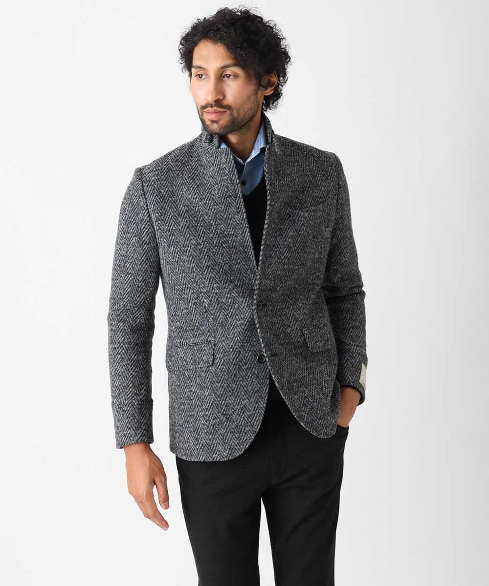 MNDCA73590 MICHEL KLEIN HOMME(ミッシェルクラン オム) へリンボン柄コンバーチブルウールジャケット ダークグレー