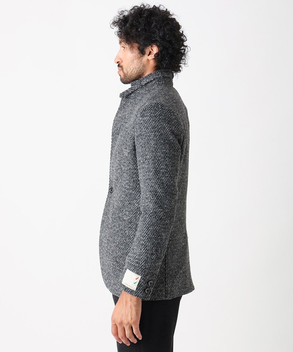MNDCA73590 MICHEL KLEIN HOMME(ミッシェルクラン オム) へリンボン柄コンバーチブルウールジャケット ダークグレー