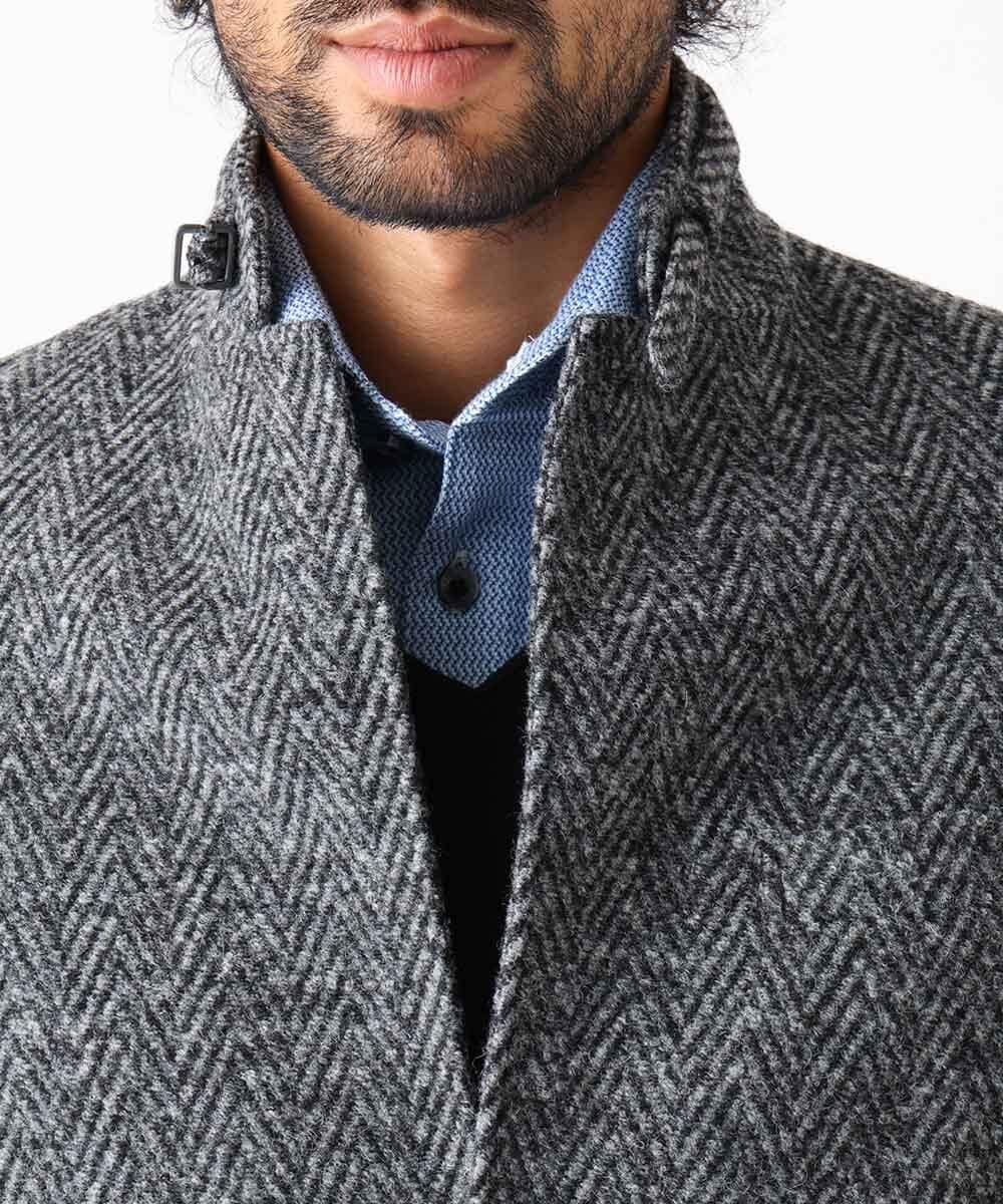 MNDCA73590 MICHEL KLEIN HOMME(ミッシェルクラン オム) へリンボン柄コンバーチブルウールジャケット ダークグレー