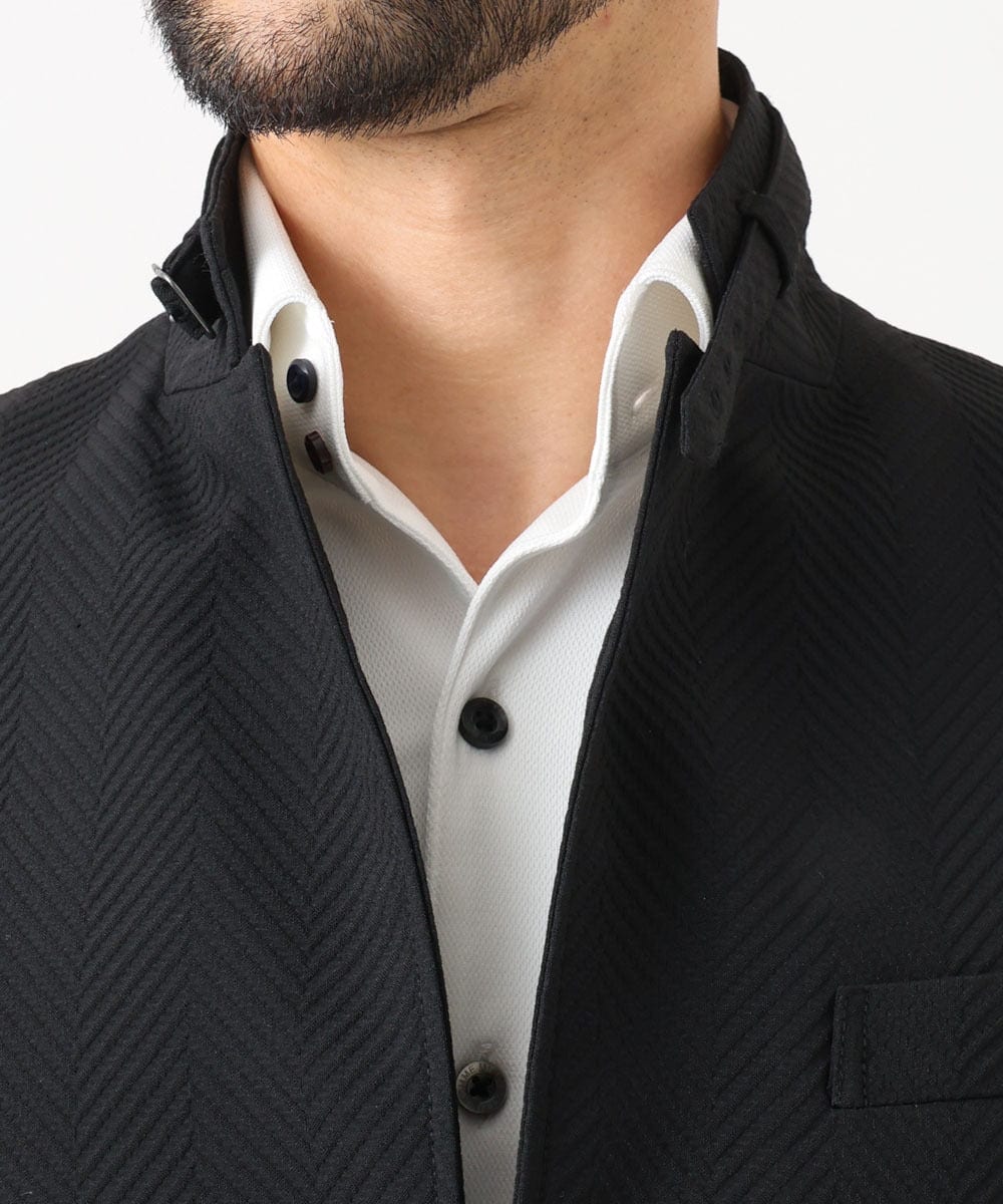 MNDCD51490 MICHEL KLEIN HOMME(ミッシェルクラン オム) 【セットアップ】ビックへリンボンコンバーチブルジャケット ブラック