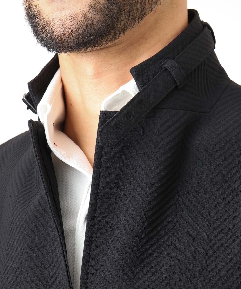 MNDCD51490 MICHEL KLEIN HOMME(ミッシェルクラン オム) 【セットアップ】ビックへリンボンコンバーチブルジャケット ブラック