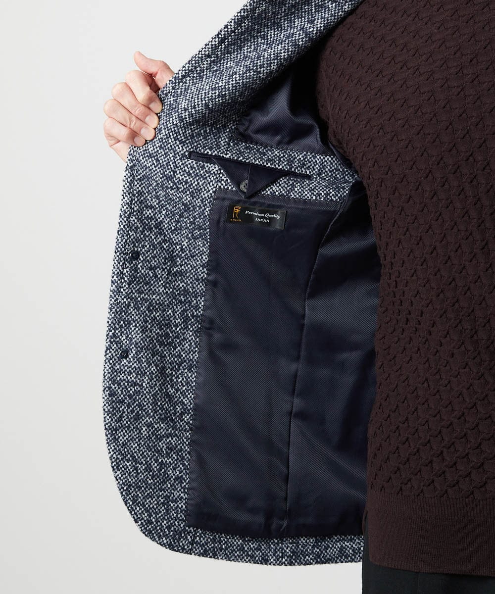 MNDCI55590 MICHEL KLEIN HOMME(ミッシェルクラン オム) ツイードコンバーチブルジャケット ネイビー