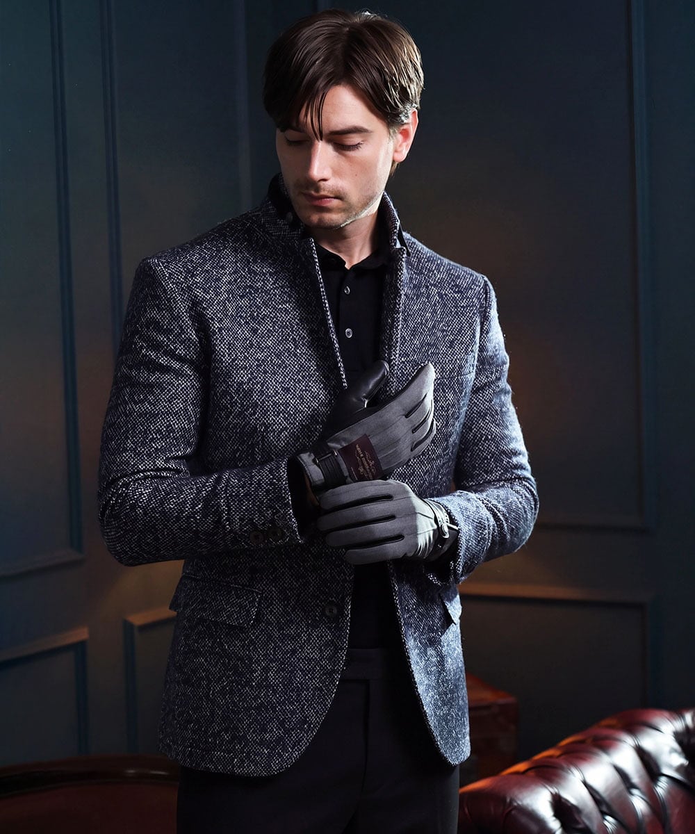 MNDCI55590 MICHEL KLEIN HOMME(ミッシェルクラン オム) ツイードコンバーチブルジャケット ネイビー