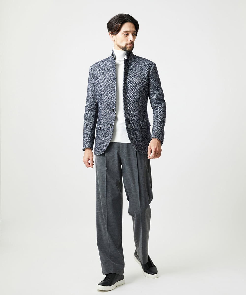 MNDCI55590 MICHEL KLEIN HOMME(ミッシェルクラン オム) ツイードコンバーチブルジャケット ネイビー