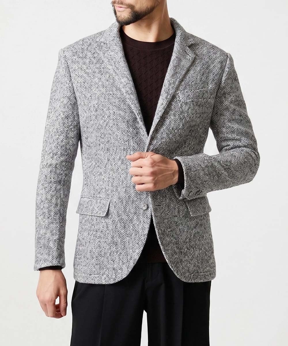 MNDCI55590 MICHEL KLEIN HOMME(ミッシェルクラン オム) ツイードコンバーチブルジャケット ライトグレー