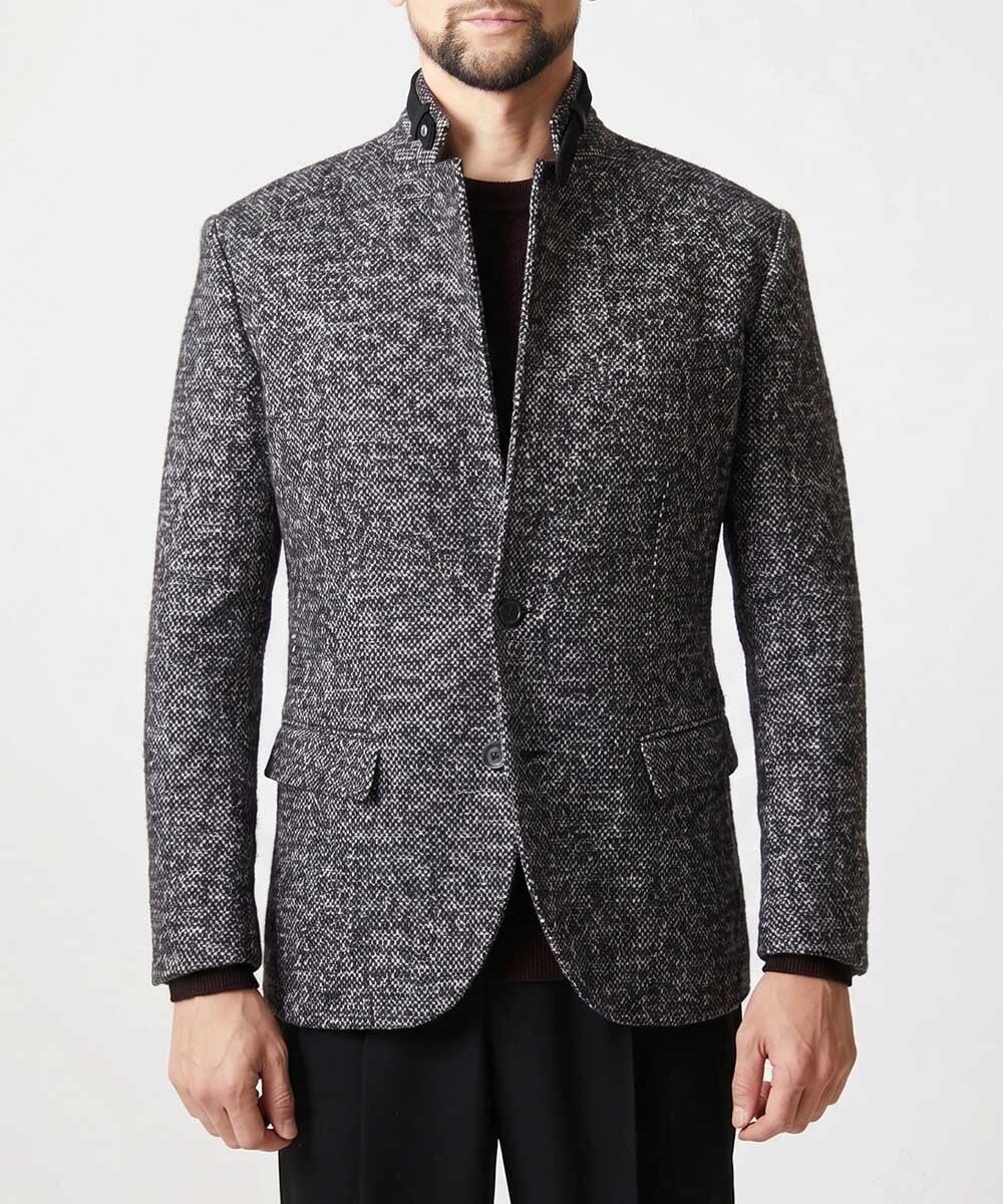 MNDCI55590 MICHEL KLEIN HOMME(ミッシェルクラン オム) ツイードコンバーチブルジャケット ブラック