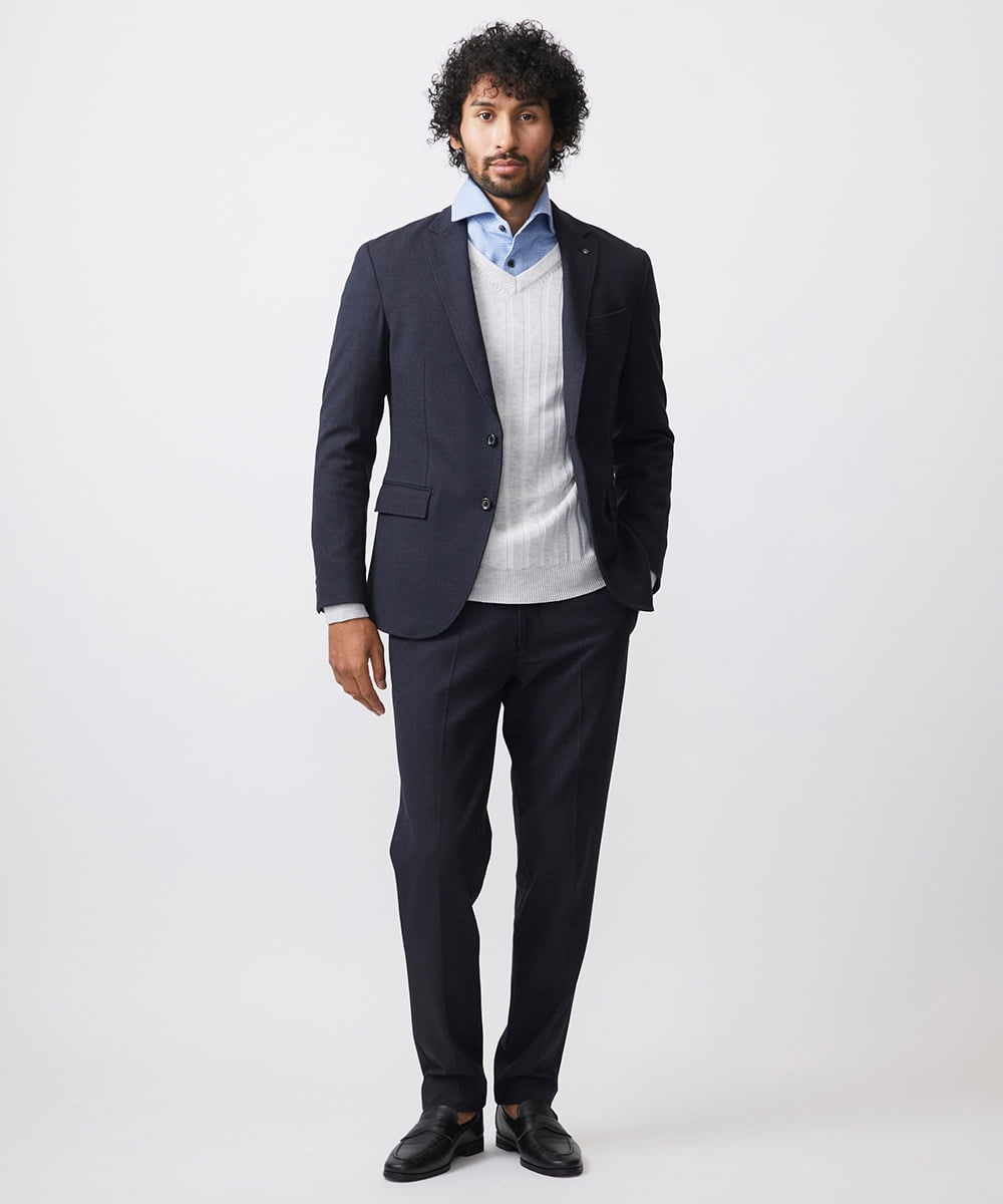 MNDDC09430 MICHEL KLEIN HOMME(ミッシェルクラン オム) ツィード調ストレッチテーラードジャケット セットアップ ネイビー