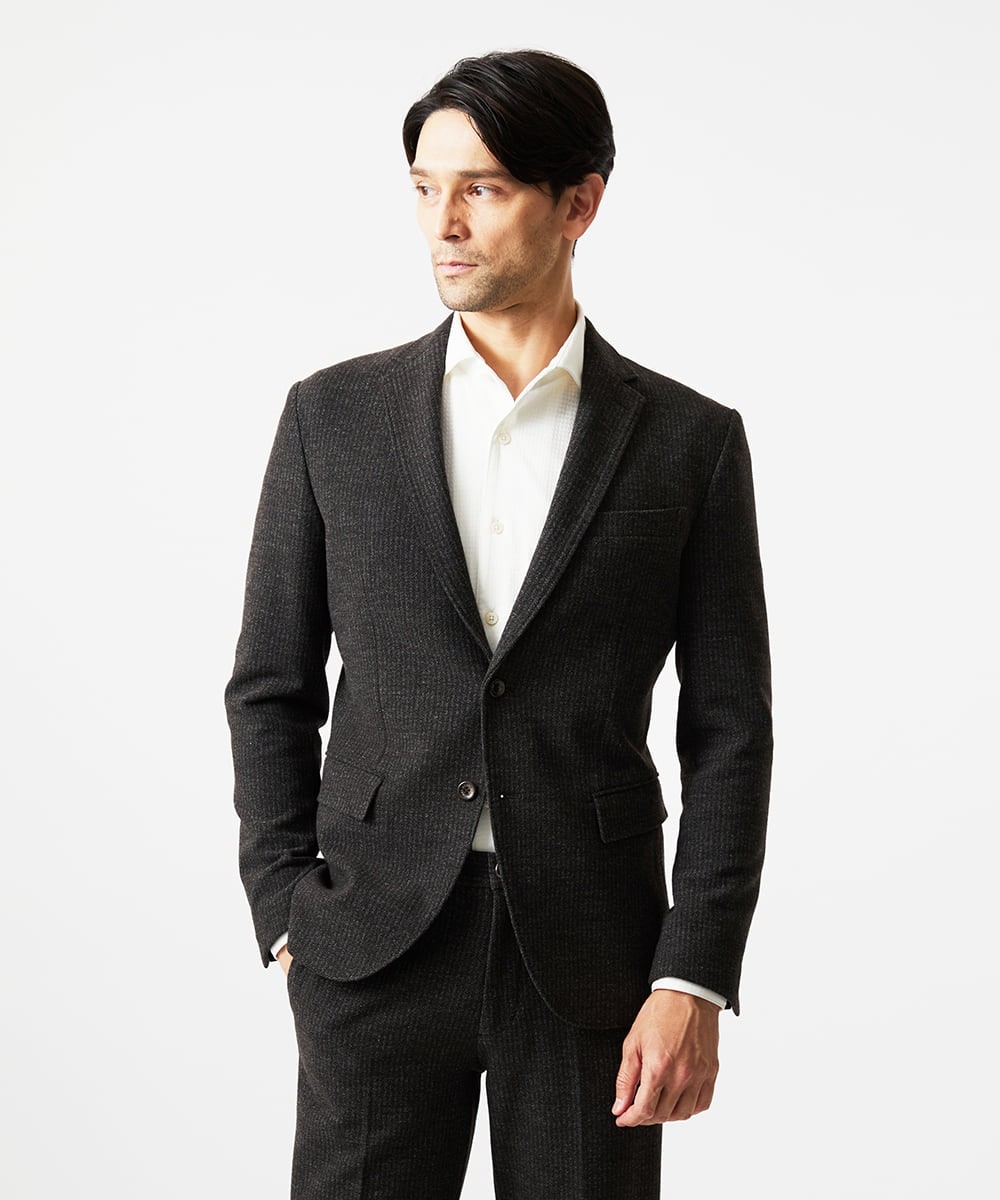 MNDDF05490 MICHEL KLEIN HOMME(ミッシェルクラン オム) ストライプテーラードジャケット ブラウン