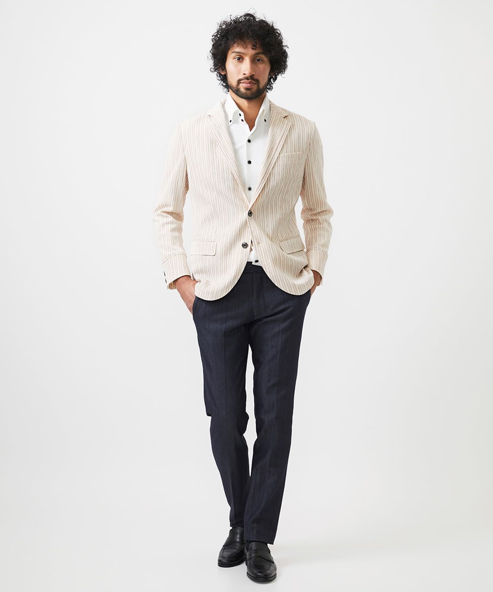 MNDGC60450 MICHEL KLEIN HOMME(ミッシェルクラン オム) ストライプ柄コンバーチブルジャケット レッド
