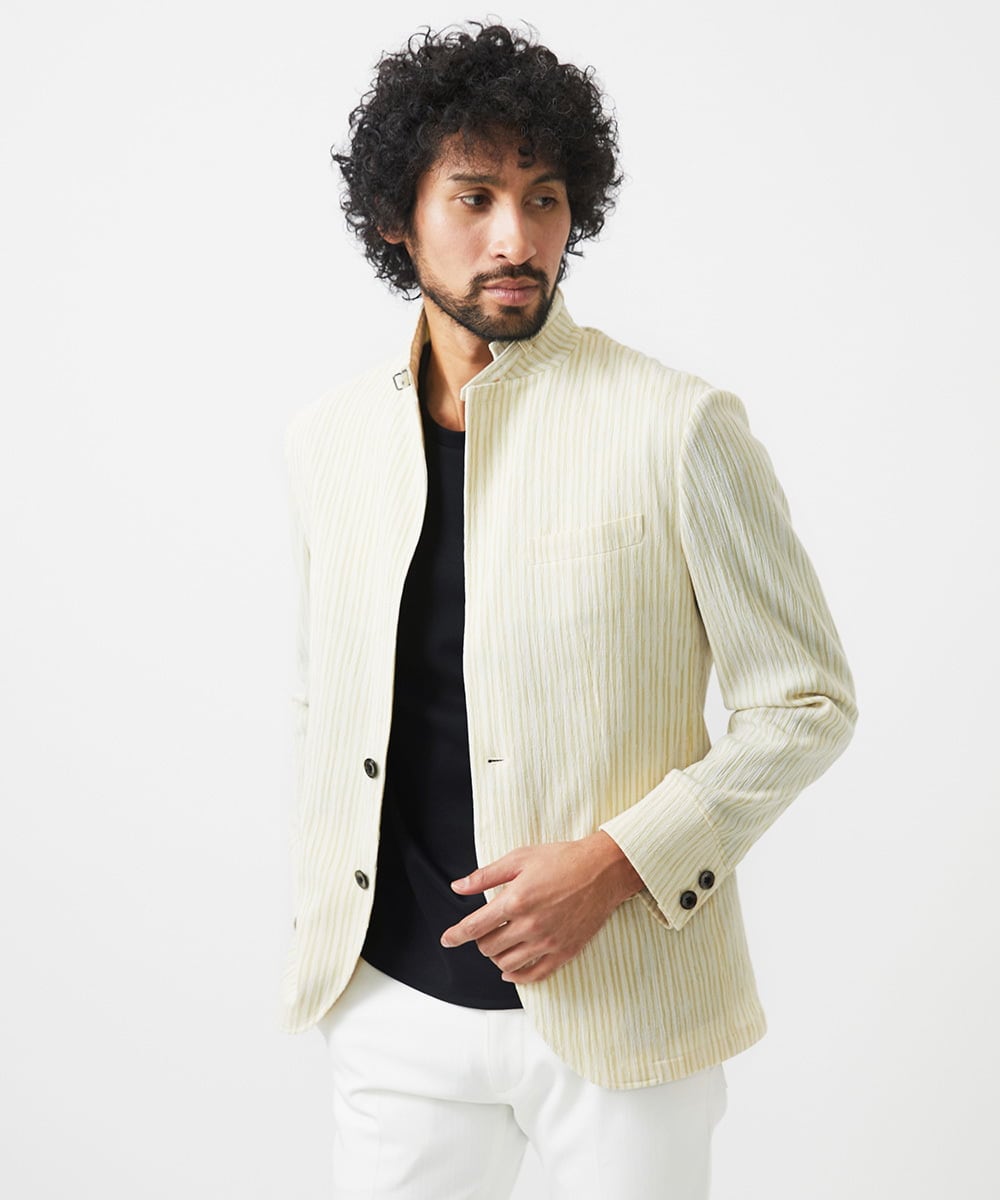 MNDGC60450 MICHEL KLEIN HOMME(ミッシェルクラン オム) ストライプ柄コンバーチブルジャケット グリーン