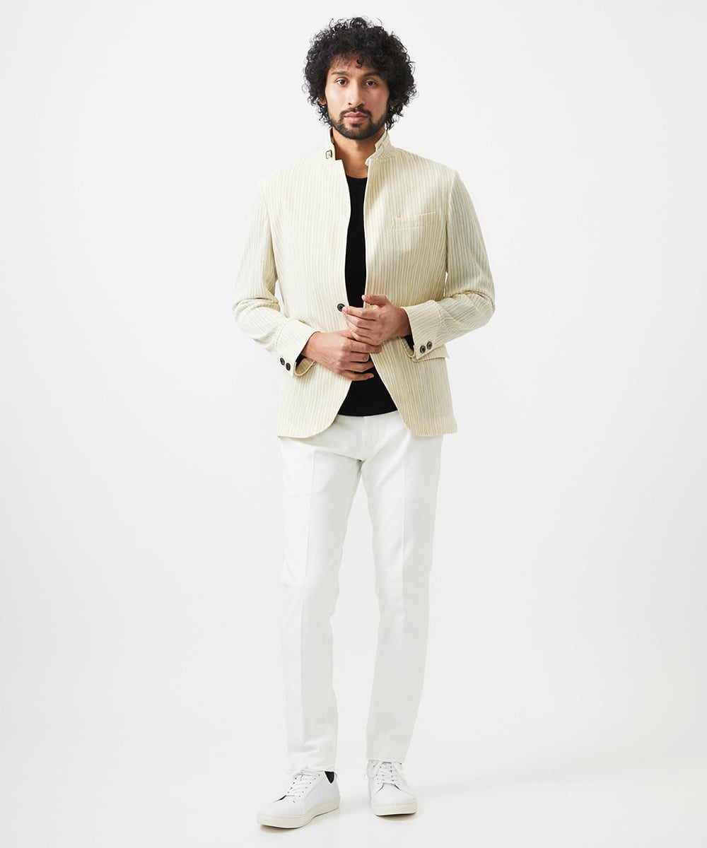 MNDGC60450 MICHEL KLEIN HOMME(ミッシェルクラン オム) ストライプ柄コンバーチブルジャケット グリーン