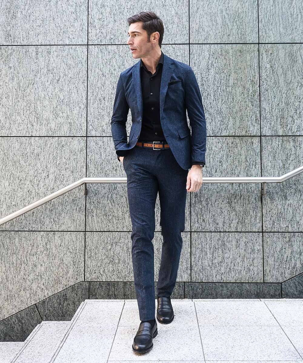 MNDGF06430 MICHEL KLEIN HOMME(ミッシェルクラン オム) 【セットアップ】メッシュプリントテーラードジャケット ネイビー