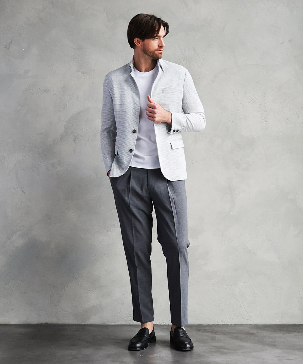MNDHF59490 MICHEL KLEIN HOMME(ミッシェルクラン オム) スラブメッシュコンバーチブルジャケット ライトグレー