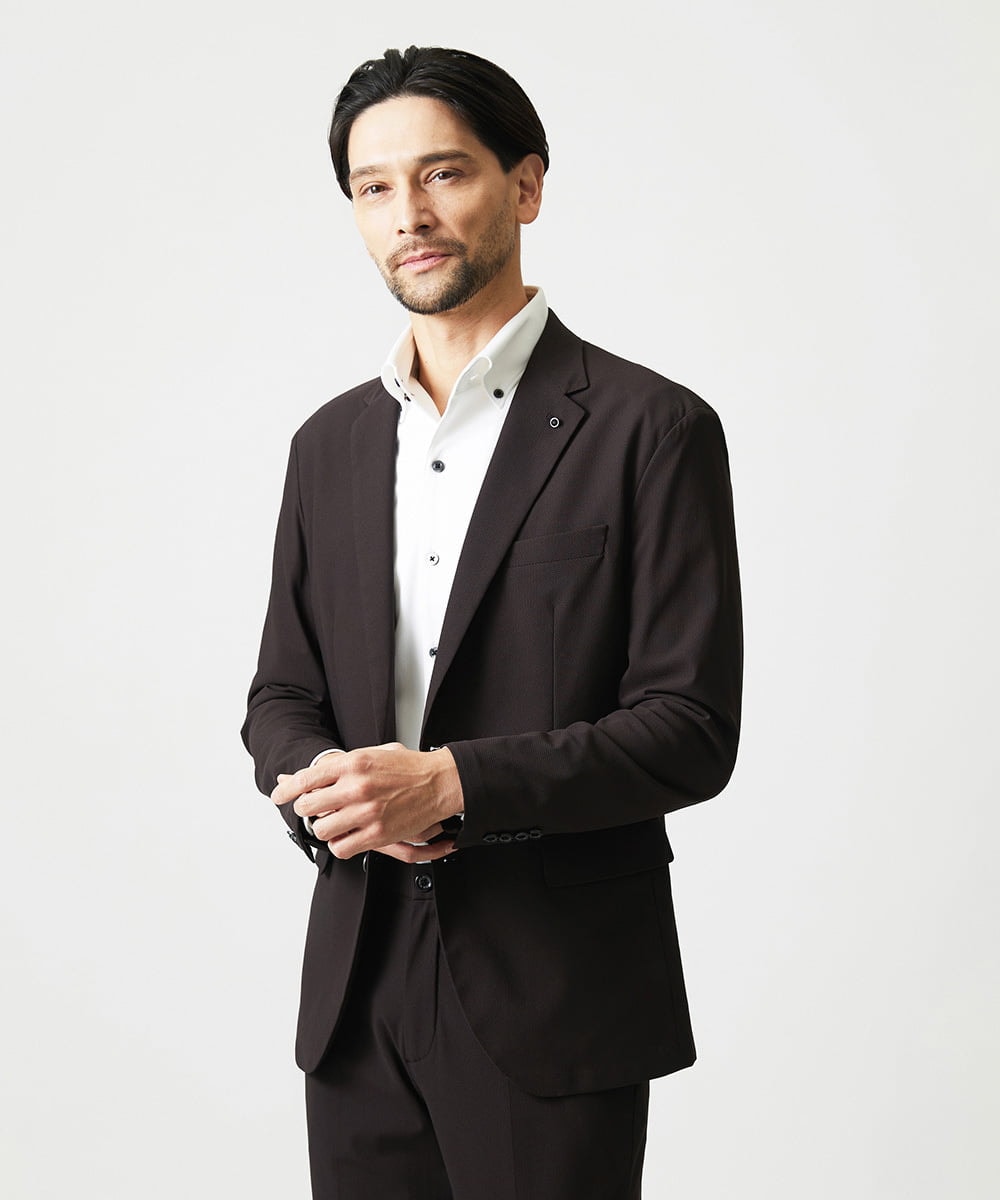 MNDJF01430 MICHEL KLEIN HOMME(ミッシェルクラン オム) 【セットアップ】トリコットメッシュテーラードジャケット ブラウン