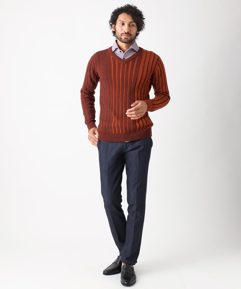 MNFAC01170 MICHEL KLEIN HOMME(ミッシェルクラン オム) グラデーションVネックニット オレンジ