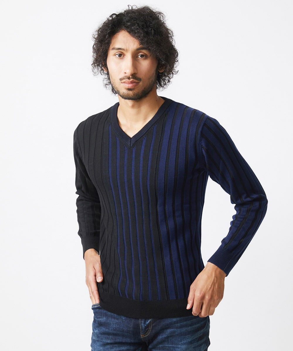 MNFAC01170 MICHEL KLEIN HOMME(ミッシェルクラン オム) グラデーションVネックニット ネイビー