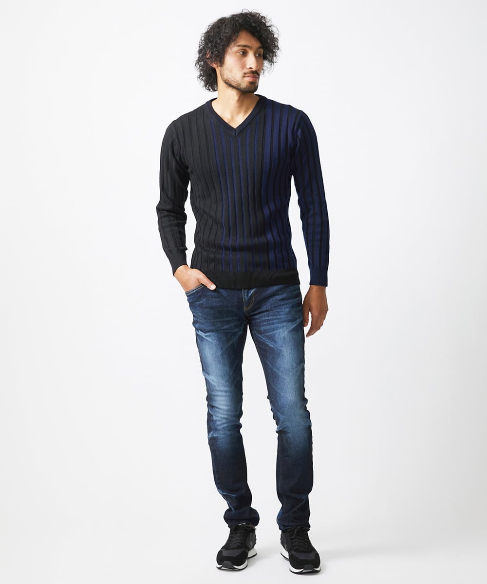 MNFAC01170 MICHEL KLEIN HOMME(ミッシェルクラン オム) グラデーションVネックニット ネイビー