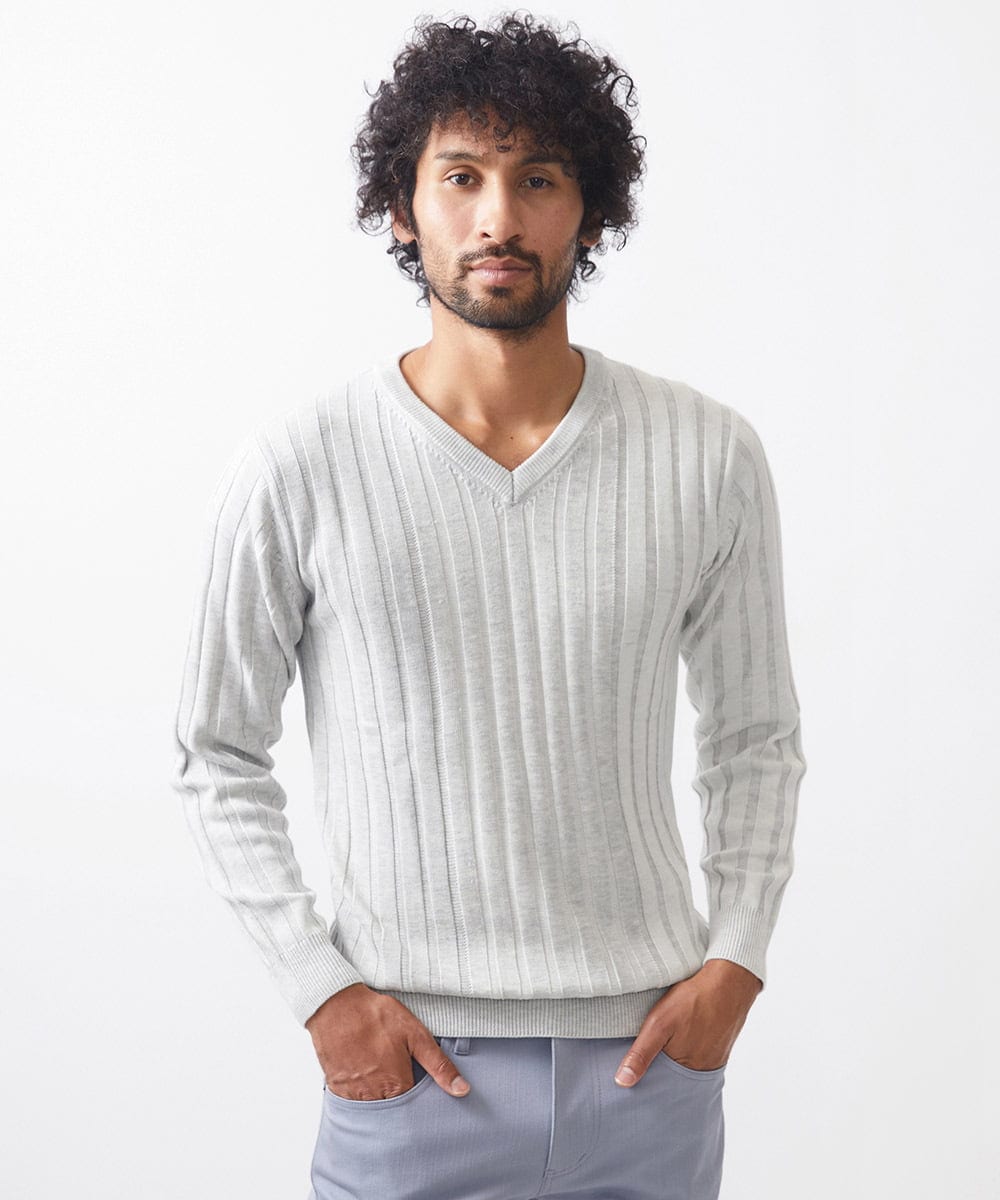 MNFAC01170 MICHEL KLEIN HOMME(ミッシェルクラン オム) グラデーションVネックニット ライトグレー
