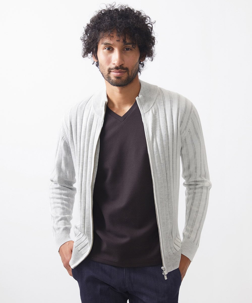 MNFAC03200 MICHEL KLEIN HOMME(ミッシェルクラン オム) グラデーションジップアップニット ライトグレー