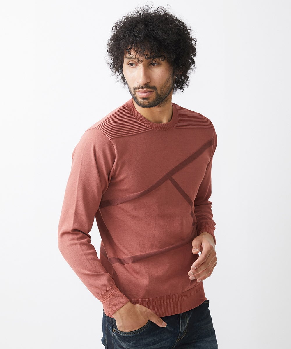 MNFAC50180 MICHEL KLEIN HOMME(ミッシェルクラン オム) 切り替えストレッチクルーネックニット レッド