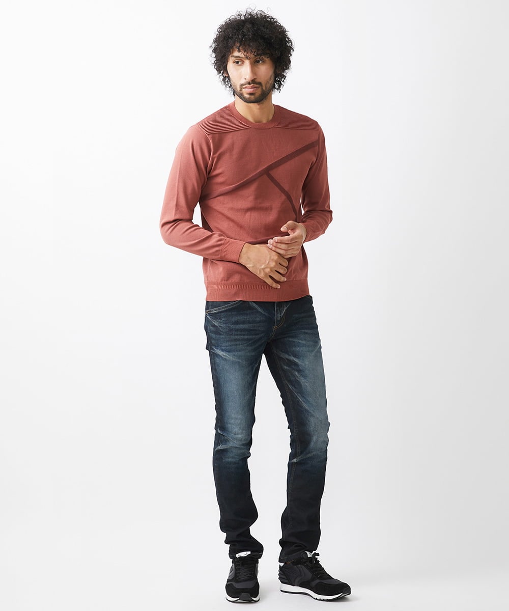 MNFAC50180 MICHEL KLEIN HOMME(ミッシェルクラン オム) 切り替えストレッチクルーネックニット レッド