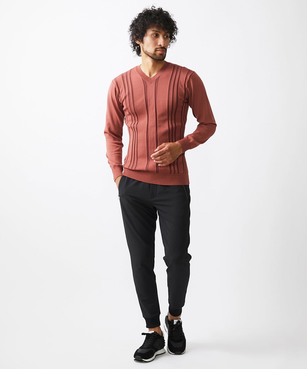 MNFAC51180 MICHEL KLEIN HOMME(ミッシェルクラン オム) 切り替えストレッチVネックニット レッド