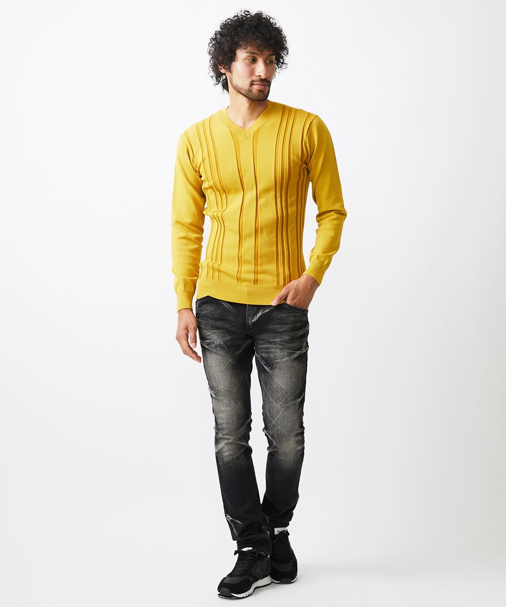 MNFAC51180 MICHEL KLEIN HOMME(ミッシェルクラン オム) 切り替えストレッチVネックニット イエロー